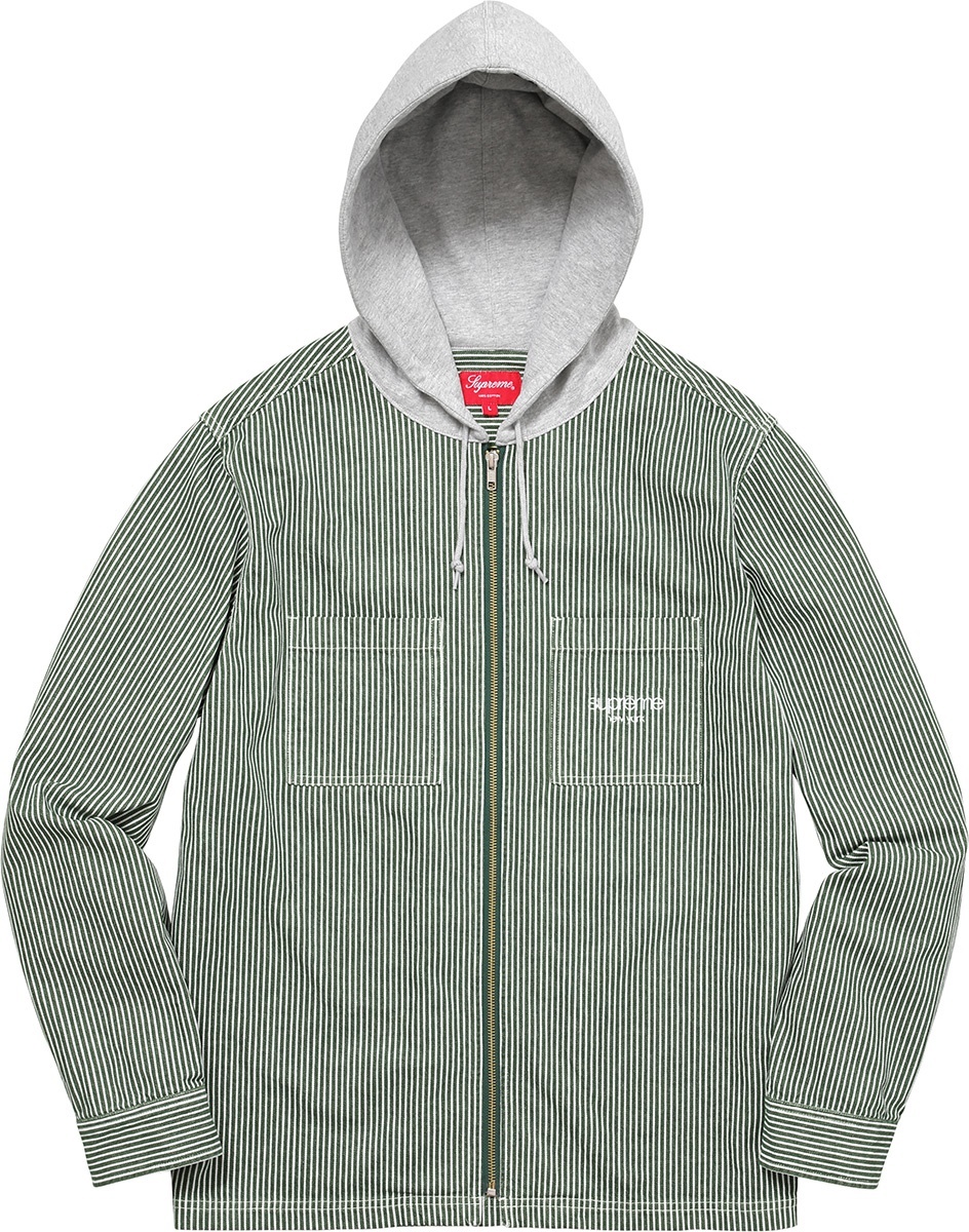 Hooded Stripe Denim Zip Up Shirt view 2